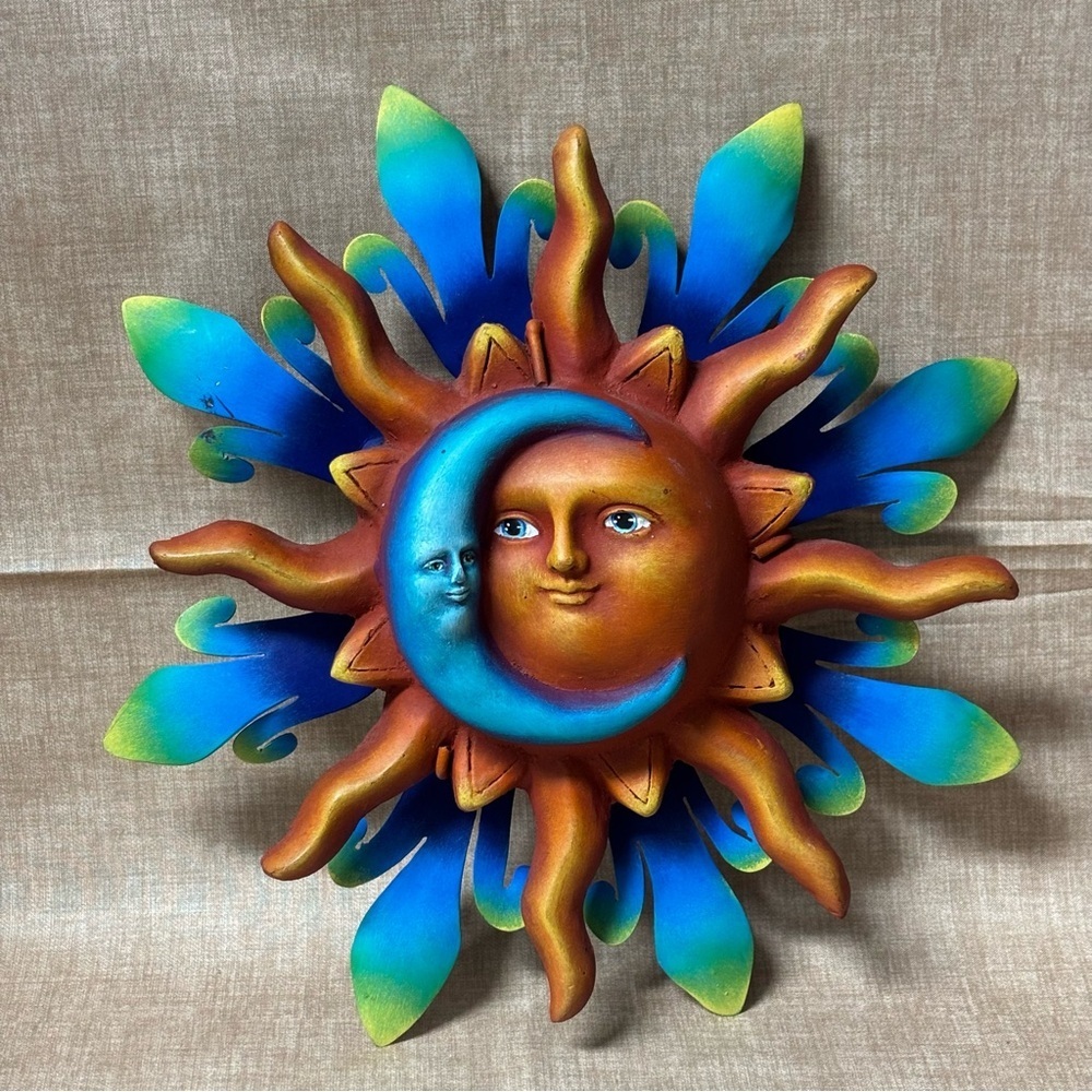 Wall Art - Airbrush Metal Sun Holding Moon Wall Decor